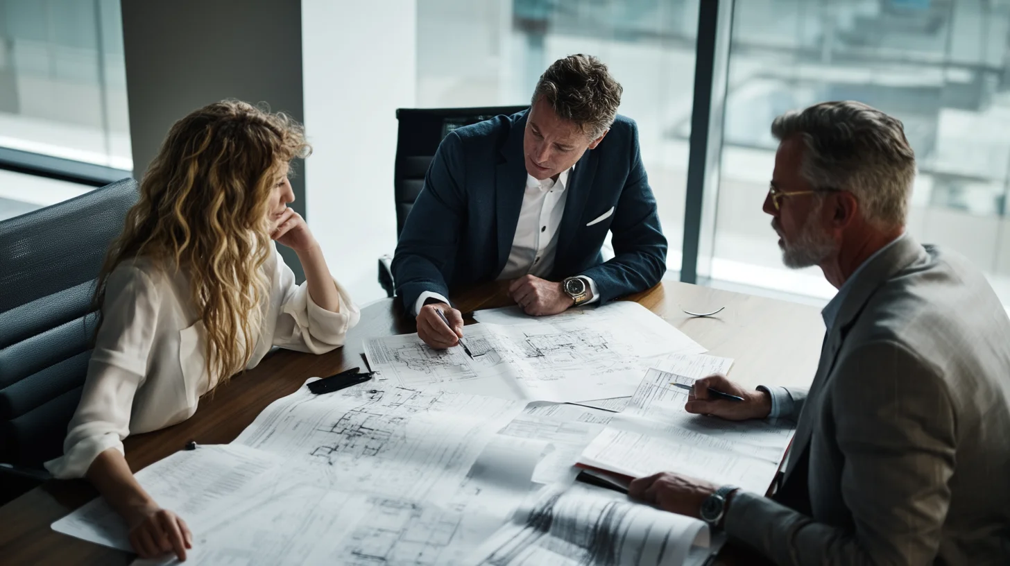 Facility manager reviewing structured cabling bids and proposals at conference table